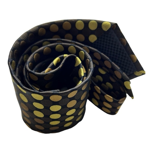 Sean John Brown Gold Polka Dot Tie Elegant Retro‎ Style 100% Silk Mens Necktie - Picture 10 of 11